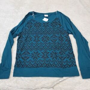 NWT Pink Teal Black Nordic Aztec Print Lightweight Long Sleeve‎ Tee Top Women L